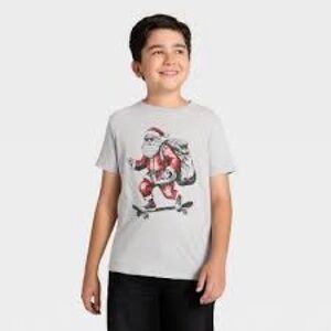 Cat&Jack Gray T-Shirt with Santa Skateboard Print size 4/5